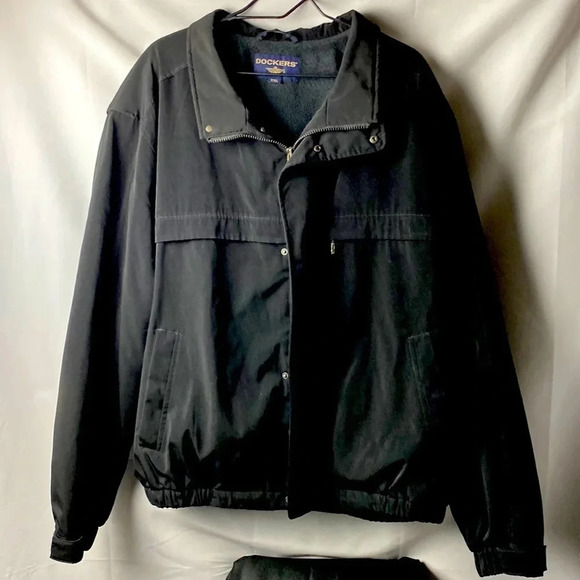 DOCKERS MENS SIZE XXL BLACK-JACKET FLEECE LINED  ZIP SNAP FRONT CLOSURE - Picture 1 of 15